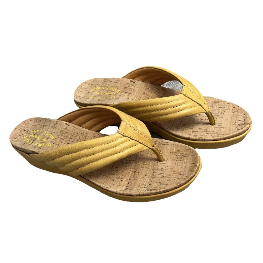 Kork Ease Madison Wedge Flip Flop Sandal Womens Size 10 Yellow Leather Beach